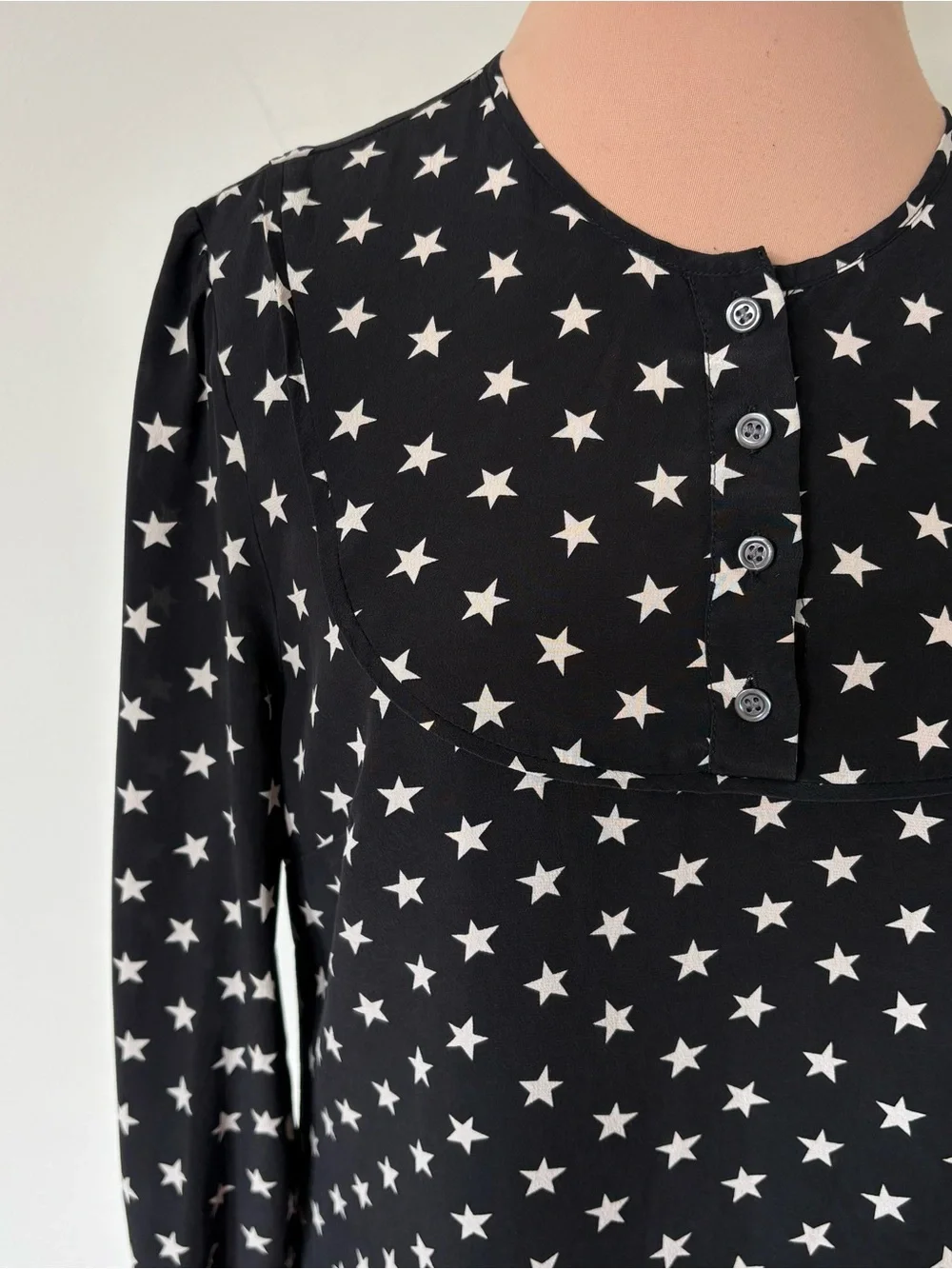 J. Crew Collection Black Silk Star Print Long Sleeve Ruffle Trim Shift Dress 4